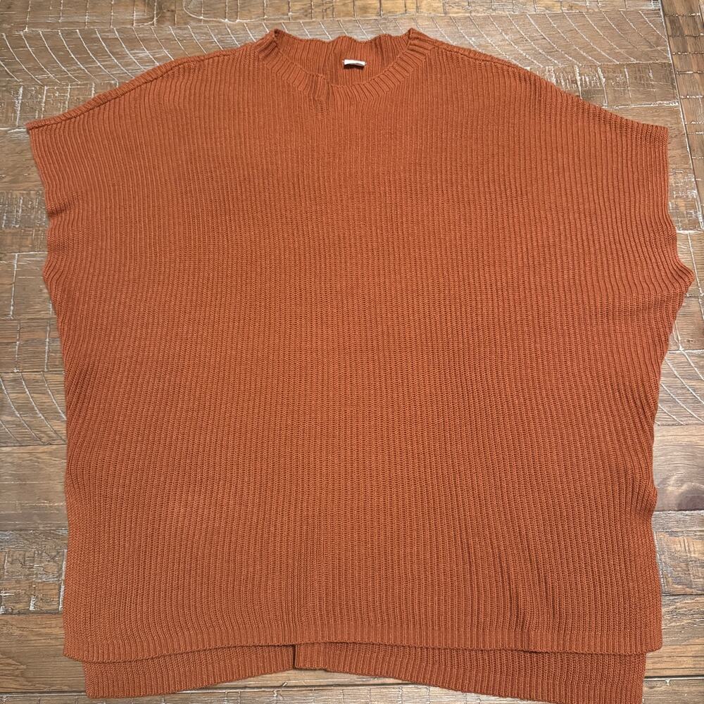 Women's 2XL Rust Orange Oversized Sleeveless Sweater Vest Ribbed Knit Poncho